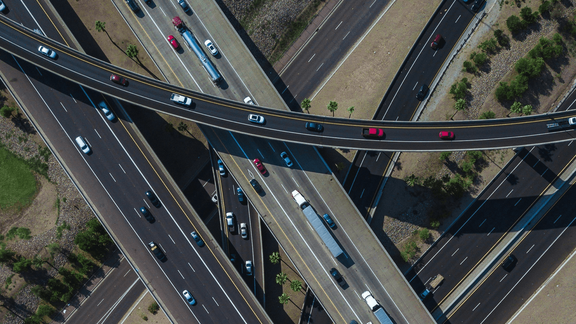Overhead shot of a highway crossing